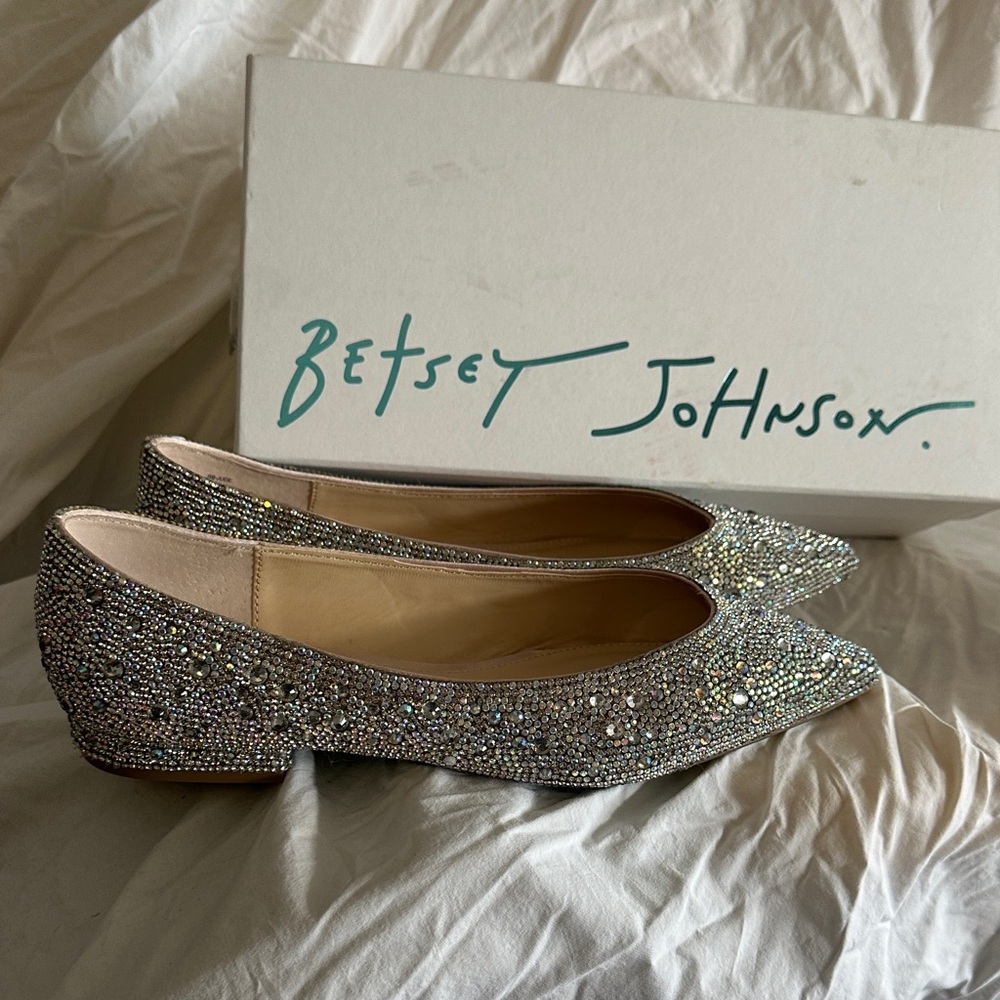 Betsey Johnson Glittering Silver Flats